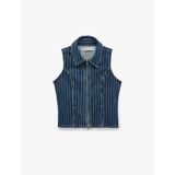 Pamuklu Rahat Kalıp Kolsuz Klasik Yaka Fermuarlı Denim Yelek