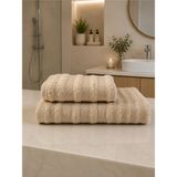Pamuklu Saç Havlusu 50X90 ve Banyo Havlusu 90X150 Yumuşak Dokulu Emici Saç ve Banyo Havlusu - Bej - 90 x 150 cm