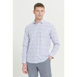 Pamuklu Slim Fit Dar Kesim Küçük İtalyan Yaka Baskılı Gömlek
