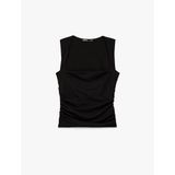 Pamuklu Slim Fit Drape Detaylı Kare Yaka Kolsuz Bluz