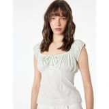 Pamuklu Slim Fit Kısa Balon Kol Bağlamalı Crop Bluz