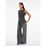 Pamuklu Slim Fit Kolsuz Bisiklet Yaka Denim Yelek