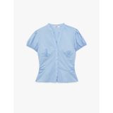 Pamuklu Slim Fit Poplin Balon Kollu V Yaka Gömlek