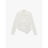 Pamuklu Slim Fit Uzun Kollu Asimetrik Kesim Kruvaze Poplin Gömlek