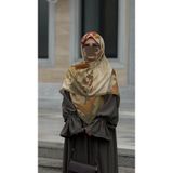Pamuklu Soft Erva Desen Eşarp-Taba/Küf Yeşil