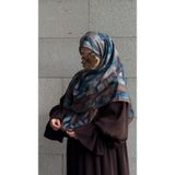 Pamuklu Soft Fırça Desen Eşarp-Petrol/Kahve