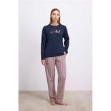 Pamuklu Uzun Kol Sweatshirt Ve Ekose Pantolon Pijama Takımı