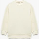 Pamuklu Uzun Kollu Bisiklet Yaka Basic Okul Sweatshirt - Ekru - 5 - 6 Yaş