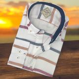 Pamuklu Uzun Kollu Çizgi Bloklu Erkek Gömlek (Slim Fit Kalıp) - Kahverengi