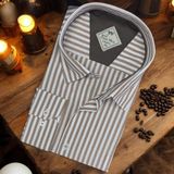 Pamuklu Uzun Kollu Çizgili Erkek Gömlek (Regular Kalıp) - 3XL - Kahverengi