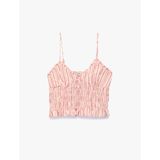 Pamuklu V Yaka Askılı Fırfırlı Gipeli Çizgili Crop Bluz