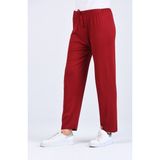 Pamuklu Viskon Ince Yazlık Cepli Jumbo Penye Pijama Pantolon Bordo - S-M