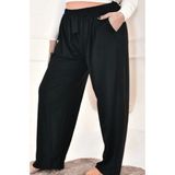 Pamuklu Viskon Ince Yazlık Cepli Jumbo Penye Pijama Pantolon Koyu Lacivert - L-Xl