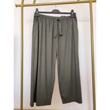 Pamuklu Viskon Ince Yazlık Cepli Penye Kapri Pijama Pantolon Haki - 4xl