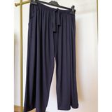 Pamuklu Viskon Ince Yazlık Cepli Penye Kapri Pijama Pantolon Lacivert - Xl