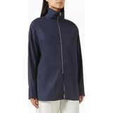 Pamuklu Zip Yaka Kadın Gömlek, Modern Kesim, Fermuarlı Yaka ve Yan Yırtmaç - Lacivert - XL