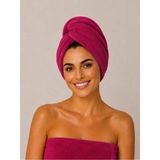 Pamuva Bambu %100 Pamuk Saç Havlusu | Havlu Bone | Düğme ve Lastik Detaylı - Hafif ve Yumuşak Doku - Fuşya - 25 x 65 cm