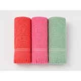 Pamuva Havlu Seti Pamuk Saçaklı 50X70 cm 3'lü Set Mutfak Havlusu- El Yüz Havlusu - Çeyizlik Havlu - Turuncu - Pembe - Yeşil - 50 x 70 cm