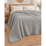 Pamuva Müslin Çift Kişilik Yatak Örtüsü %100 Pamuk | Battal Boy 240X280 | 4 Kat Müslin Bambu - Gri - 240 x 280 cm