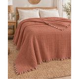 Pamuva Müslin Çift Kişilik Yatak Örtüsü %100 Pamuk | Battal Boy 240X280 | 4 Kat Müslin Bambu - Turuncu - 240 x 280 cm