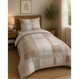Pamuva Tek Kişilik Nevresim Takımı %100 Pamuk 160X220 | Lastikli Çarşaflı 100X200 - Bej - Kahverengi - 160 x 120 cm