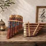 Pan Flüt 8’li Bambu El Yapımı Otantik Müzik Aleti Dekoratif Üflemeli Çalgı - Çok Renkli