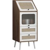 Panalı Rattan 2 Çekmeceli 1 Kapaklı Ekmeklikli Dolap - Krem