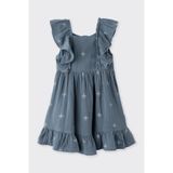 Panço Dress Standart Elbise Kız Çocuk Baskılı Müslin Elbise İndigo