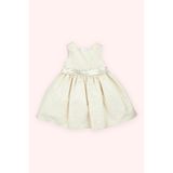 Panço Dress Standart Elbise Kız Çocuk Yıldız Desenli Parti Elbisesi Bej