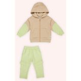 Panço Erkek Bebek Kontrast Renkli 2'li Eşofman Takım - 6 - 12 Ay - Bej