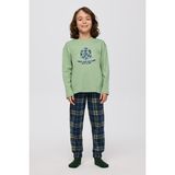 Panço Erkek Çocuk Ekose Desenli Yeşil Pijama Takımı - Mat Yeşil - 7 Yaş