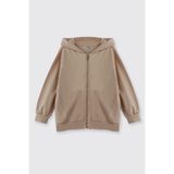 Panço Erkek Çocuk Kapüşonlu Fermuarlı Bej Sweatshirt