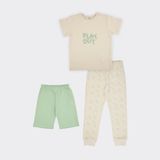 Panço Erkek Çocuk Neon Baskılı 3'lü Set Pijama Takımı - 6 Yaş - Bej