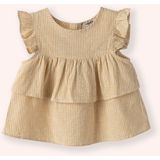 Panço Kız Bebek Bisiklet Yaka Kolu Fırfır Detaylı Çizgili Sarı Bluz - 2 Yaş