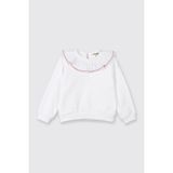 Panço Kız Bebek Fırfır Yaka Detaylı Su Taşı Detaylı Beyaz Sweatshirt - 4 Yaş
