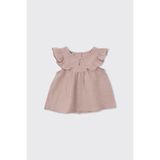 Panço Kız Bebek Kolları Fırfırlı Yumuşak Dokulu Müslin Pembe Bluz - 6 - 12 Ay