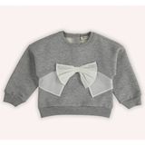 Panço Kız Bebek Pango Gri-Melanj Sweatshirt Tül Fiyonk Detayı ile Zarif 6 - 12 Ay