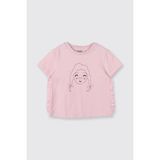 Panço Kız Bebek Pembe Tişört Kısa Kol Fırfır Detaylı Günlük Stil Örme Kumaş - 0 - 6 Ay