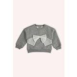 Panço Kız Bebek Tül Fiyonk Detaylı Gri-Melanj Sweatshirt
