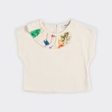 Panço Kız Bebek Yakası Fırfır Detaylı Tişört - 6 - 12 Ay - Bej