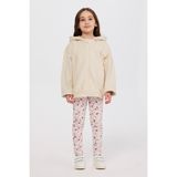 Panço Kız Çocuk Bej Fermuarlı Sweatshirt Kapüşonlu Kalp Detaylı Uzun Kollu Rahat Kesim - 8 Yaş