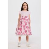 Panço Kız Çocuk Çiçek Desenli Elbise - 7 Yaş - Pembe
