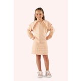 Panço Kız Çocuk Geniş Yaka Detaylı Fermuarlı Somon Sweatshirt