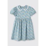 Panço Liberty Kumaş Çiçek Desenli Kız Bebek Elbise - 6 Yaş - Mavi