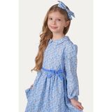 Panço Liberty Kumaş Kız Çocuk Çiçek Desenli Elbise - 3 Yaş - Mavi