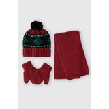 Panço Unisex Bebek Kırmızı Atkı Bere Eldiven Seti