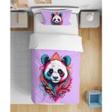 Panda 3D Dijital Baskılı Futbol Tek Kişilik Çarşafsız Genç Kız Çocuk Nevresim Takımı - Lila - 160 x 220 cm