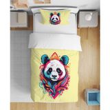Panda 3D Dijital Baskılı Futbol Tek Kişilik Çarşafsız Genç Kız Çocuk Nevresim Takımı - Sarı - 160 x 220 cm
