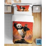 Panda 3D Dijital Baskılı Tek Kişilik Erkek Çocuk Çarşafsız Nevresim Takımı - Turuncu - 160 x 220 cm