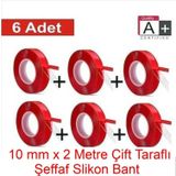 Panda 6 Adet 10Mm X 2Mt Çift Taraflı Montaj Slikon Bandı Doku Nano Silikonlu Süper Güçlü Bant